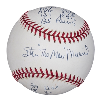 Stan Musial Autographed and Multi-Stat Inscribed ONL Coleman Baseball (JSA)